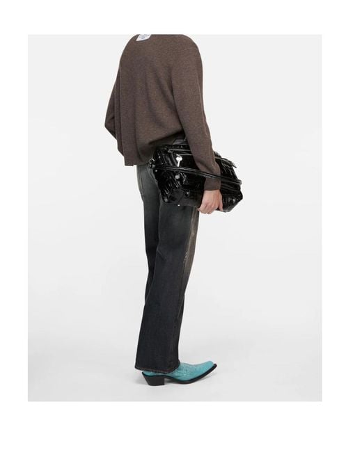 Acne Brown Ribbed Crew Neck Knitted Sweater for men