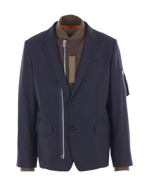 Sacai Blue Layered Zip-Up Jacket for men