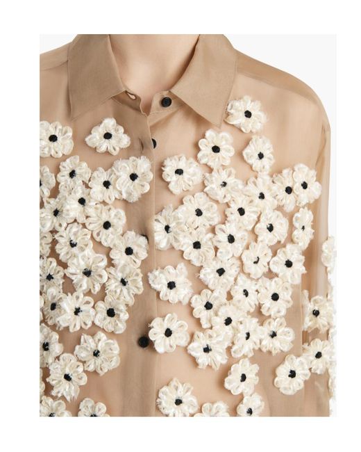 Khaite Natural Argo Floral Applique Silk Button-Down Top