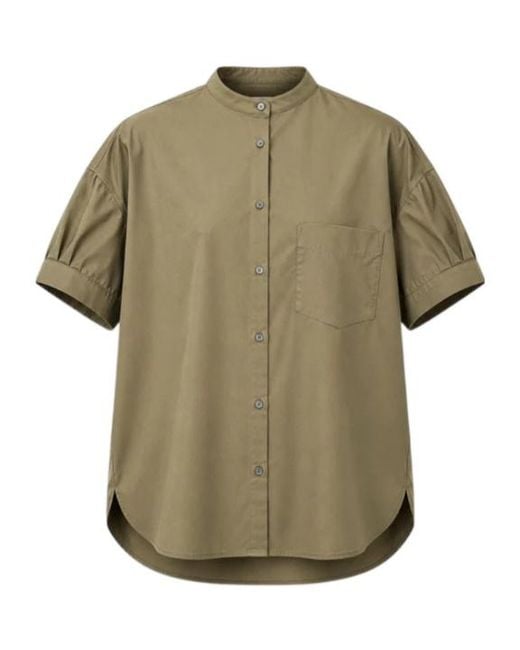 Aspesi Green Band-Collar Short-Sleeve Shirt