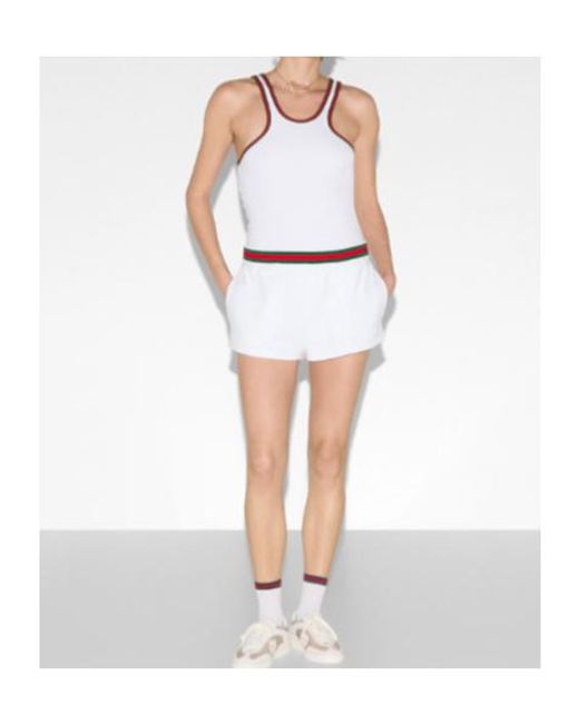 Gucci White Cotton Jersey Shorts With Web, Ready-To-Wear
