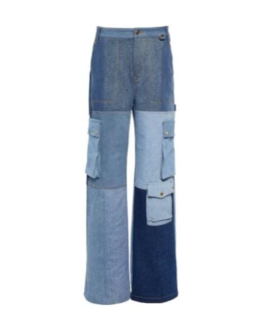 MARINE SERRE Blue Monogram High-Rise Wide-Leg Jeans