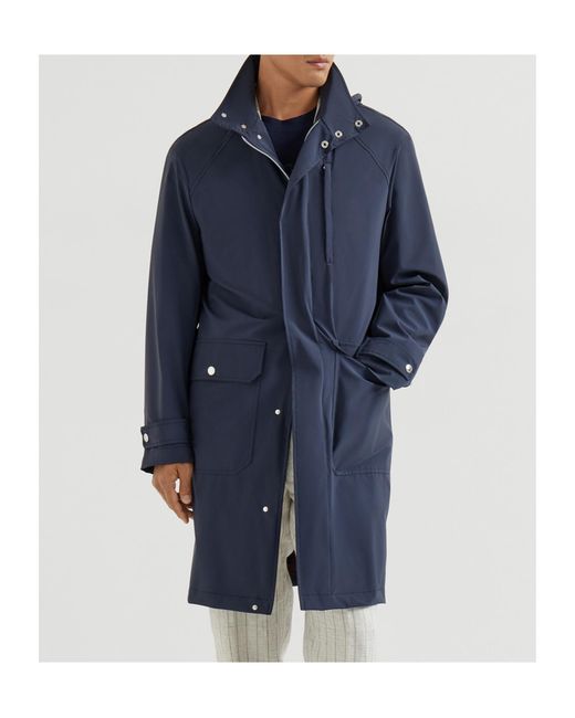 Brunello Cucinelli Blue Detachable-Hood Parka Coat for men