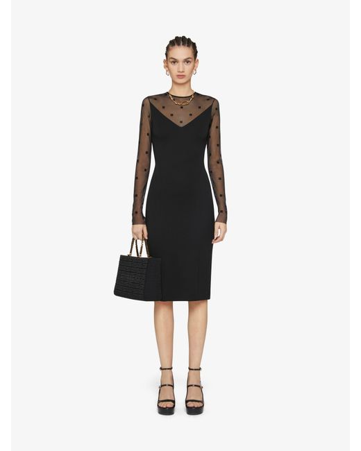 Givenchy Black V-Neck Sheer Monogrammed Midi Dress