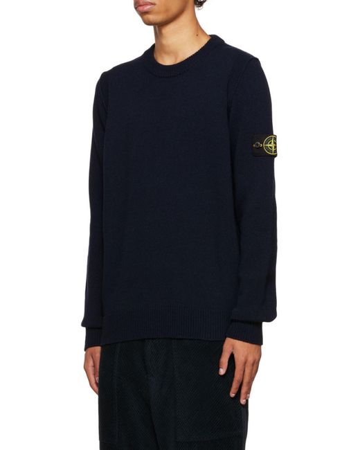 Stone Island Blue Compass-Patch Knitted Jumper for men