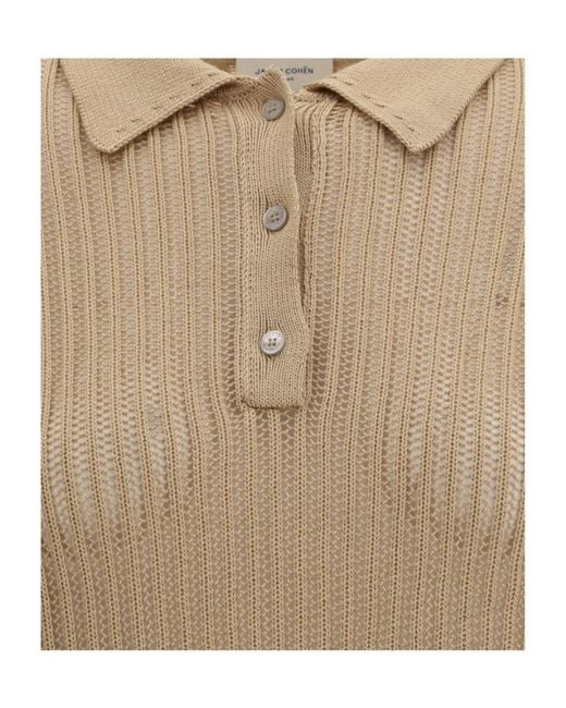 Jacob Cohen Natural Openwork Knit Polo Top