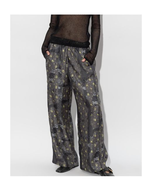 Ganni Gray Loose-Fit Printed Pants
