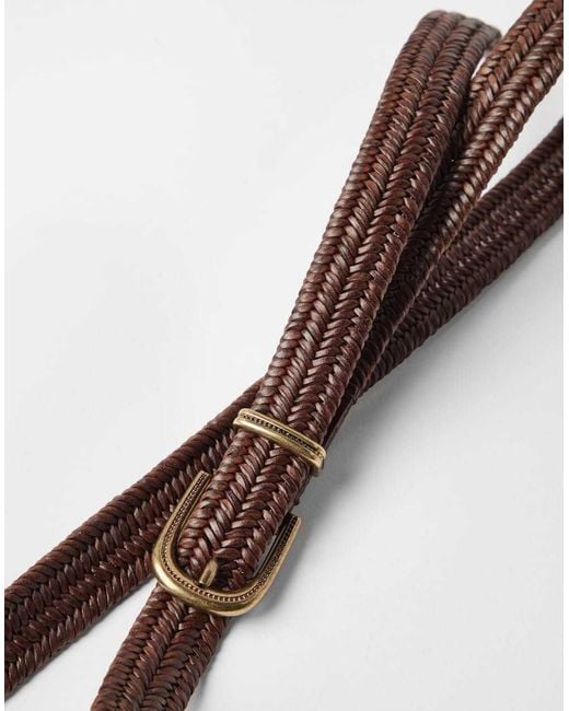 Brunello Cucinelli White Stretch Braided Leather Belt