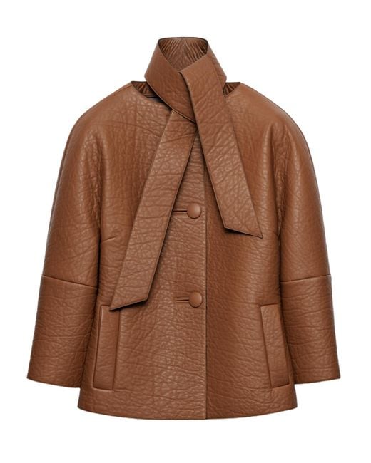 Prada Brown Nappa Leather Jacket With Scarf