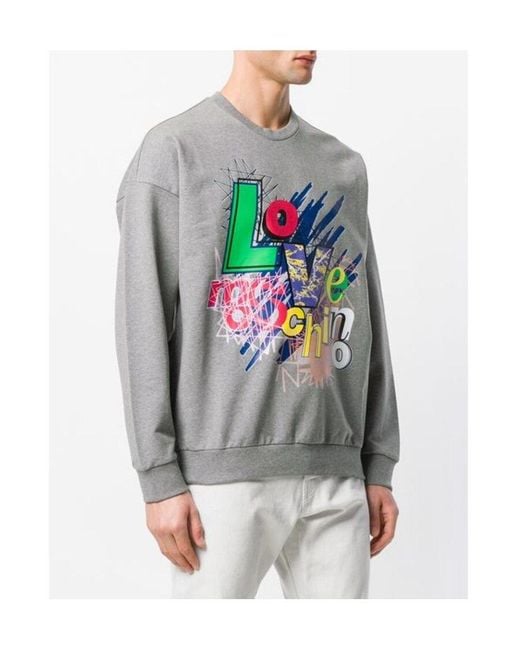 Moschino Gray Logo Printed Sweater for men