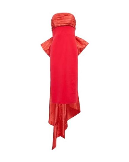 Oscar de la Renta Red Satin-Trimmed Gown