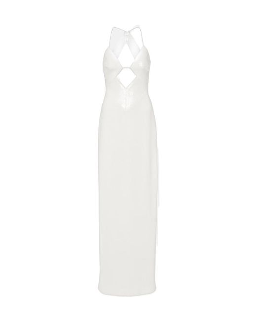 Galvan White Bridal Sequined Halterneck Gown