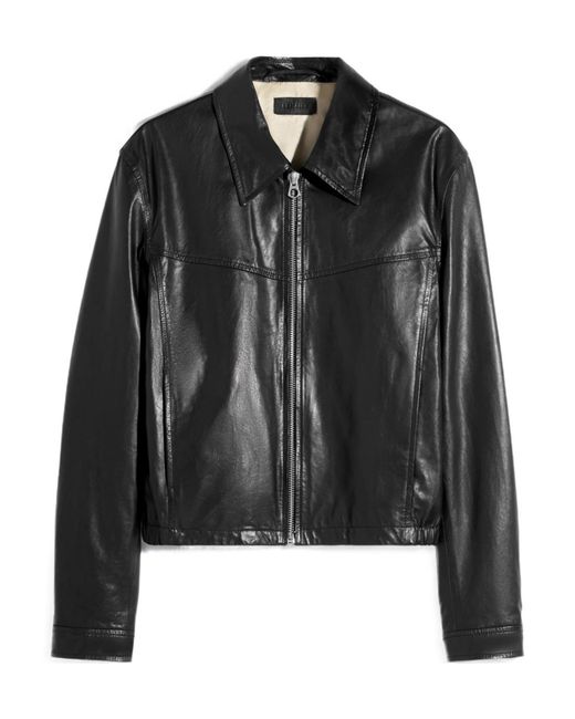 Lemaire Black Zip-Up Leather Jacket for men