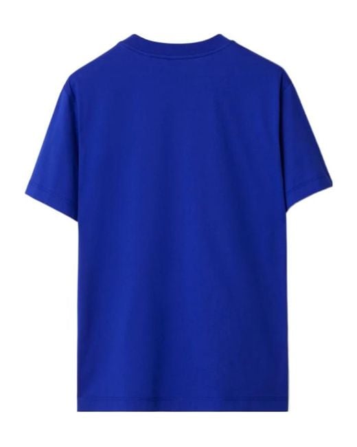 Burberry Blue Edk Embroidered Cotton T-Shirt for men