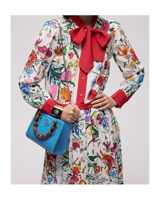 Gucci Blue Diana Lizard Small Tote Bag