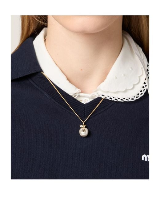 Miu Miu White Metal Necklace With Pendant