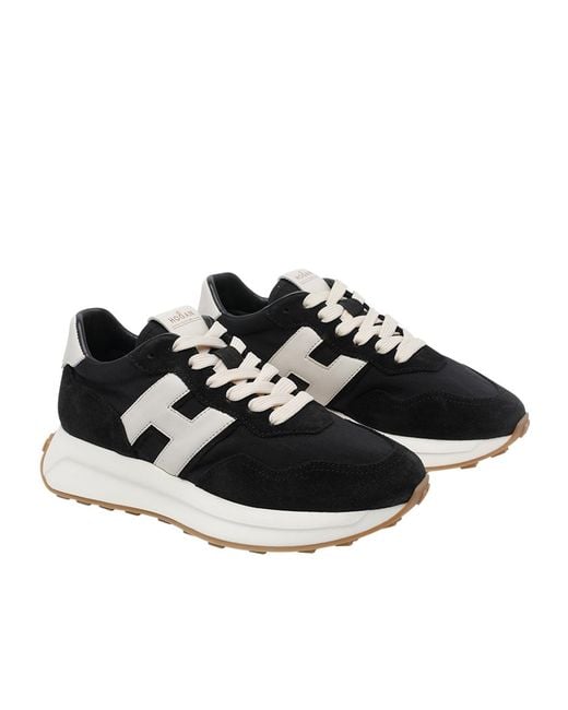 Hogan Black Logo Patch Lace-Up Sneakers