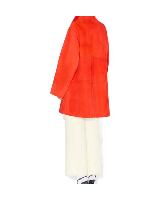 Alaïa Red A-Line Suede Goatskin Coat