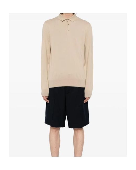 Boss Natural Long-Sleeved Knitted Polo Shirt for men