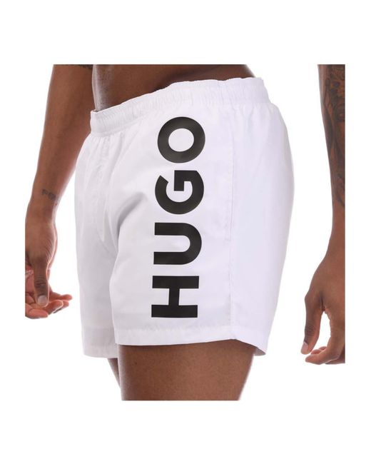 Boss White Abas Logo Print Swim Shorts for men