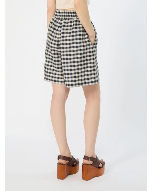 Weekend by Maxmara Gray Gingham-Check Drawstring Shorts