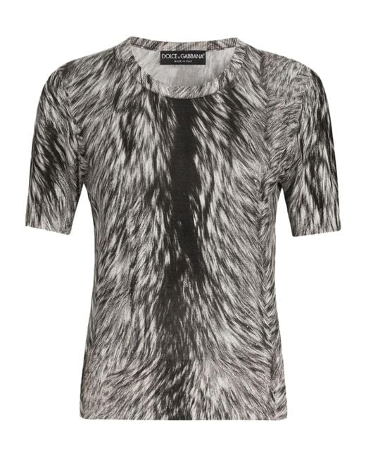Dolce & Gabbana Gray Fur-Print Top