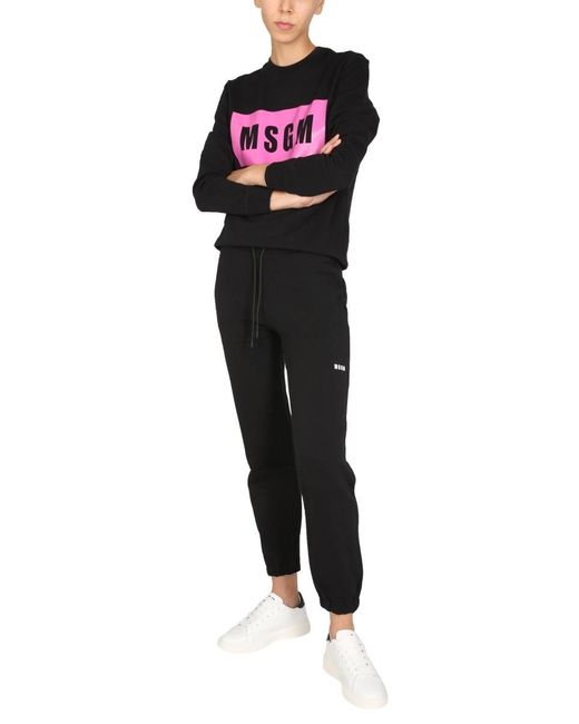 MSGM Black Logo-Print Crew Neck Sweatshirt