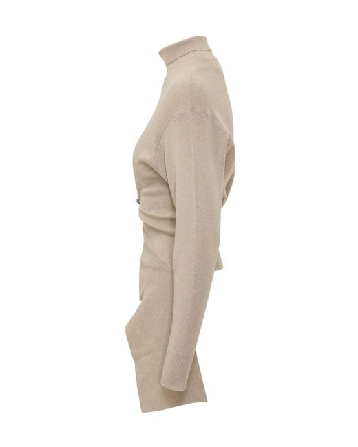 Lanvin Natural Draped Asymmetric Knitted Sweater