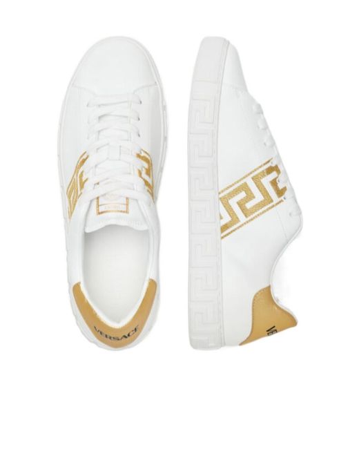Versace White Greca Embroidered Low-Top Sneakers for men