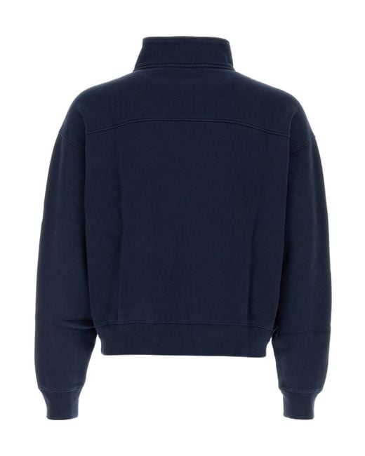 Sporty & Rich Blue Ny Crest Quarter-Zipped Sweatshirt for men