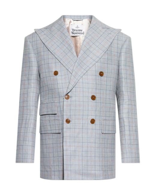 Vivienne Westwood Blue Checked Double-Breasted Blazer for men