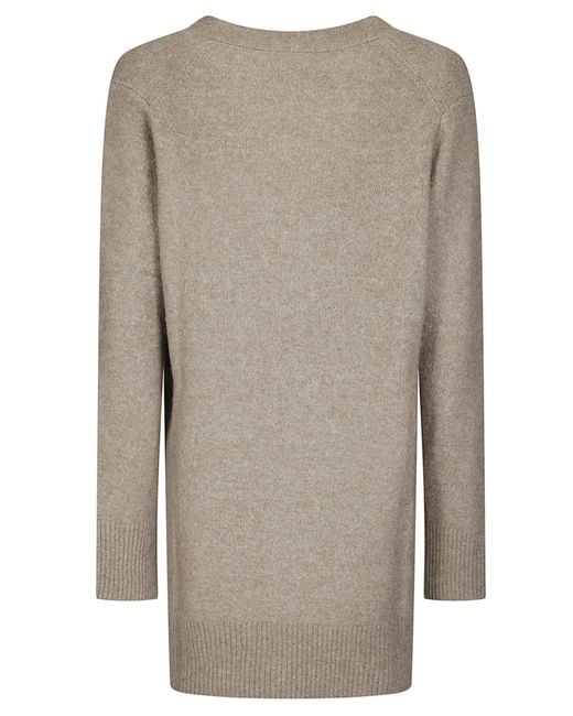 Samsøe & Samsøe Gray V-Neck Mid-Length Knit Cardigan