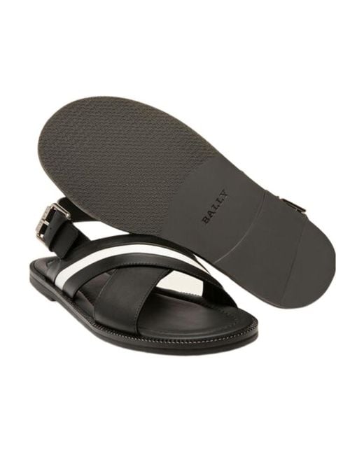 Bally Black Jamilo Crossover-Straps Leather Sandals for men