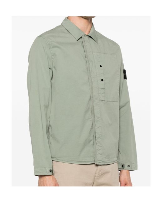 Stone Island Green Compass Patch Long-Sleeved Overshirt for men