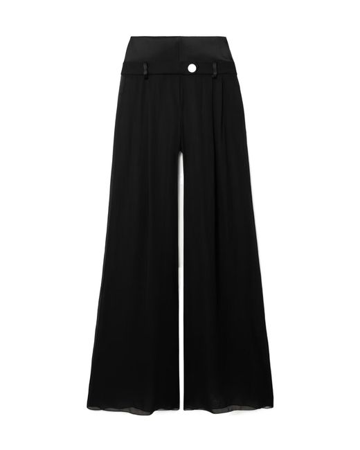 Galvan Black Strata Embellished Satin-Trimmed Georgette Wide-Leg Pants