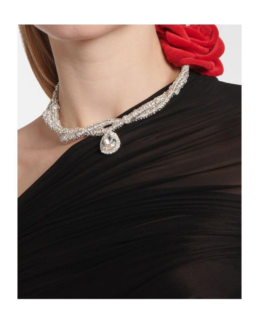 Magda Butrym Red Floral-Appliqué Embellished Necklace