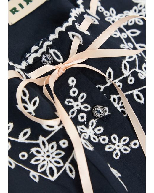 Rixo Blue Embroidered Cotton Top