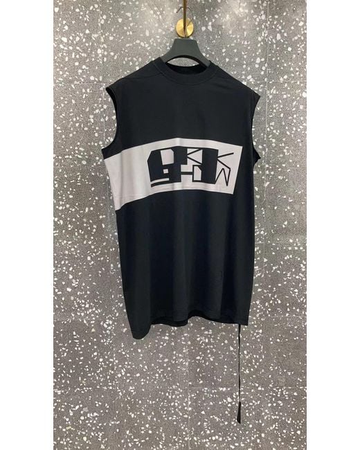 Rick Owens Black Tarp Logo-Print Organic Cotton Top for men