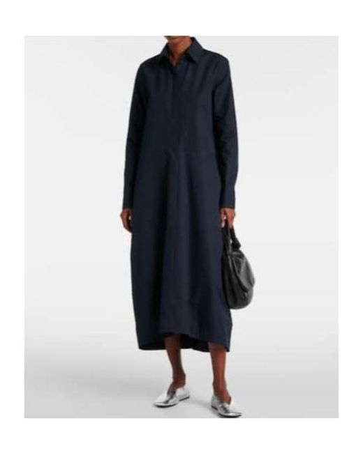 Jil Sander Blue Gathered Cotton Poplin Shirt Dress