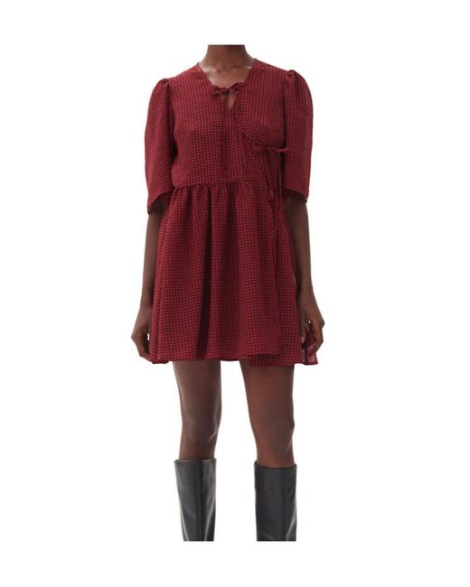 Ganni Red Sheer Tie String Wrap Dress