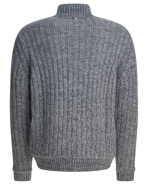 Herno Gray Cable Knit Zip Cardigan for men