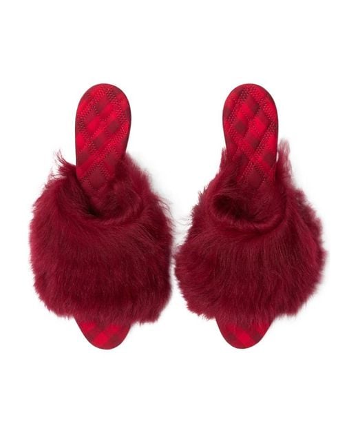 Burberry Red Jackie Open-Toe Shearling Sandals