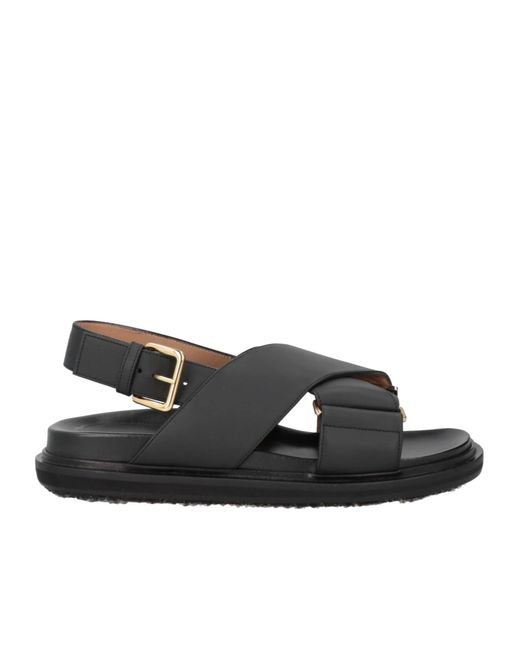 Marni Black Round-Toe One-Strap Sandals