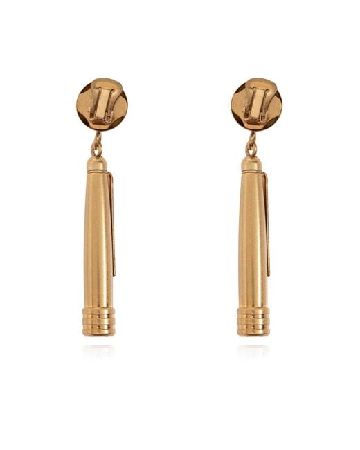 Moschino White Logo Engraved Pen Motif Earrings