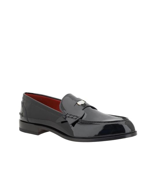 Christian Louboutin Black Embellished Plaque Round-Toe Loafers for men