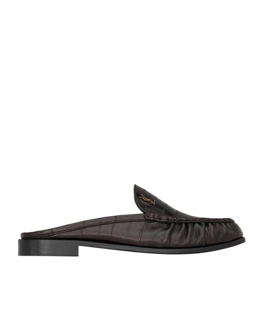 Saint Laurent Brown Le Loafer Logo Plaque Slip-On Mules for men