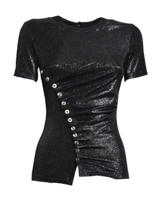 Rabanne Black Rabanne Draped Button Jersey Top