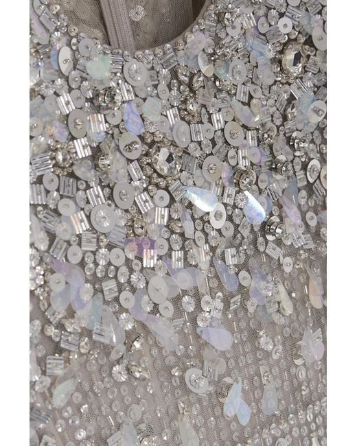Jenny Packham Gray Nettie Cape-Effect Embellished Sequined Tulle Gown