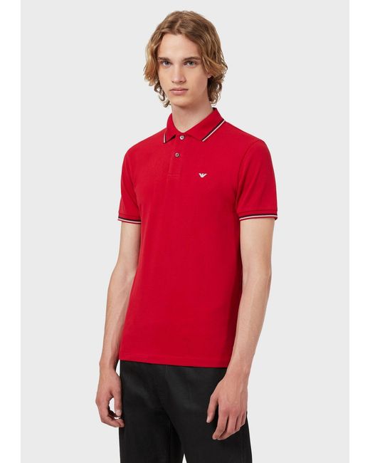 Emporio Armani Red Logo Detailed Short-Sleeved Polo Shirt for men