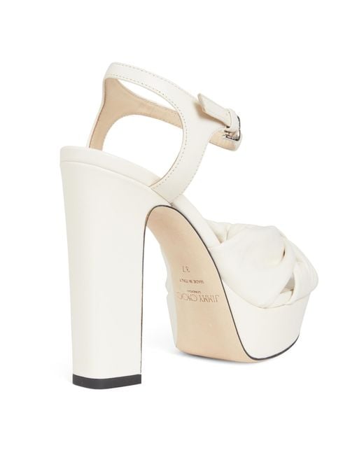 Jimmy Choo White Heloise 120 Knotted Platform Sandals